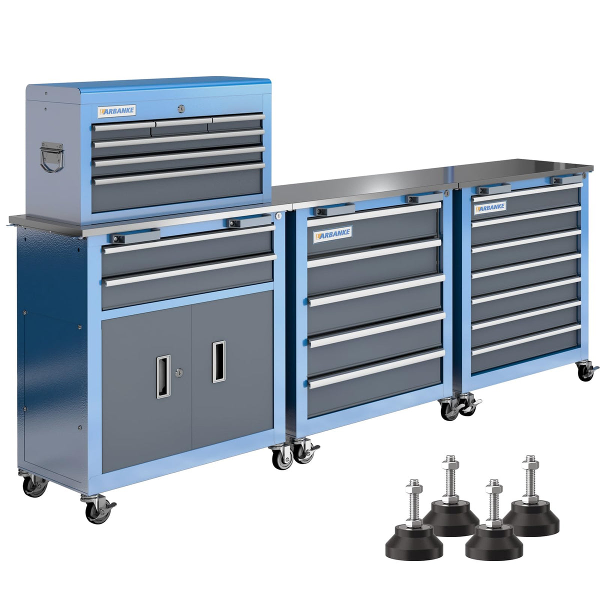 20 Drawer Rolling Tool Chest Combo,with Wheels & Foot Pads, Blue