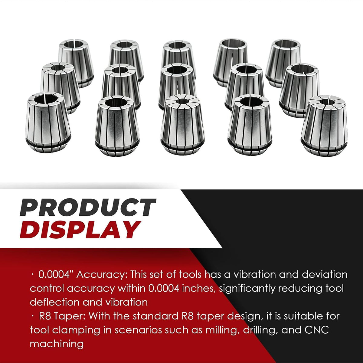 Nakkaa 15 Pcs R8 ER40 Collet Holder Kit 0.0004" Accuracy