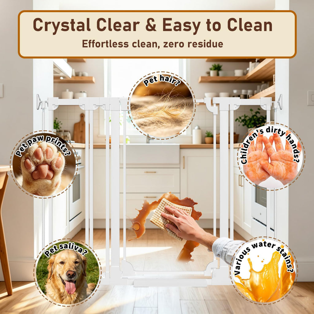 40" x 29.52-47.24" Wide Clear Acrylic Freestanding Indoor Pet Barrier Gate with Modern Folding Frame for Wide Doorways, Hallways & Stairs