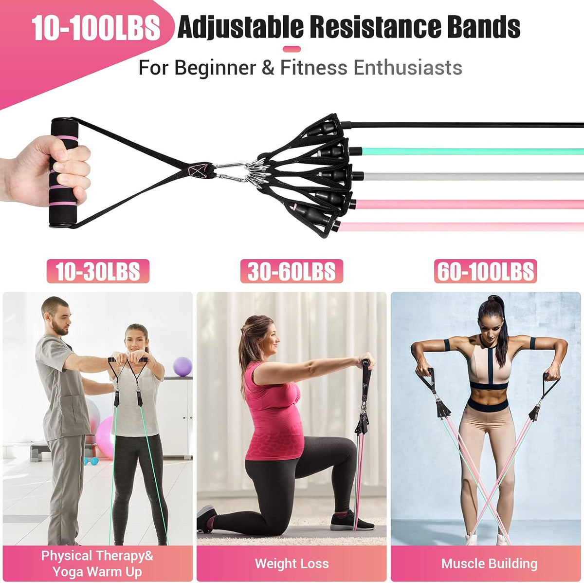 Resistance Bands with Handles for Women, 5 Level Exercise Bands Workout Bands for Physical Therapy, Yoga, Pilates