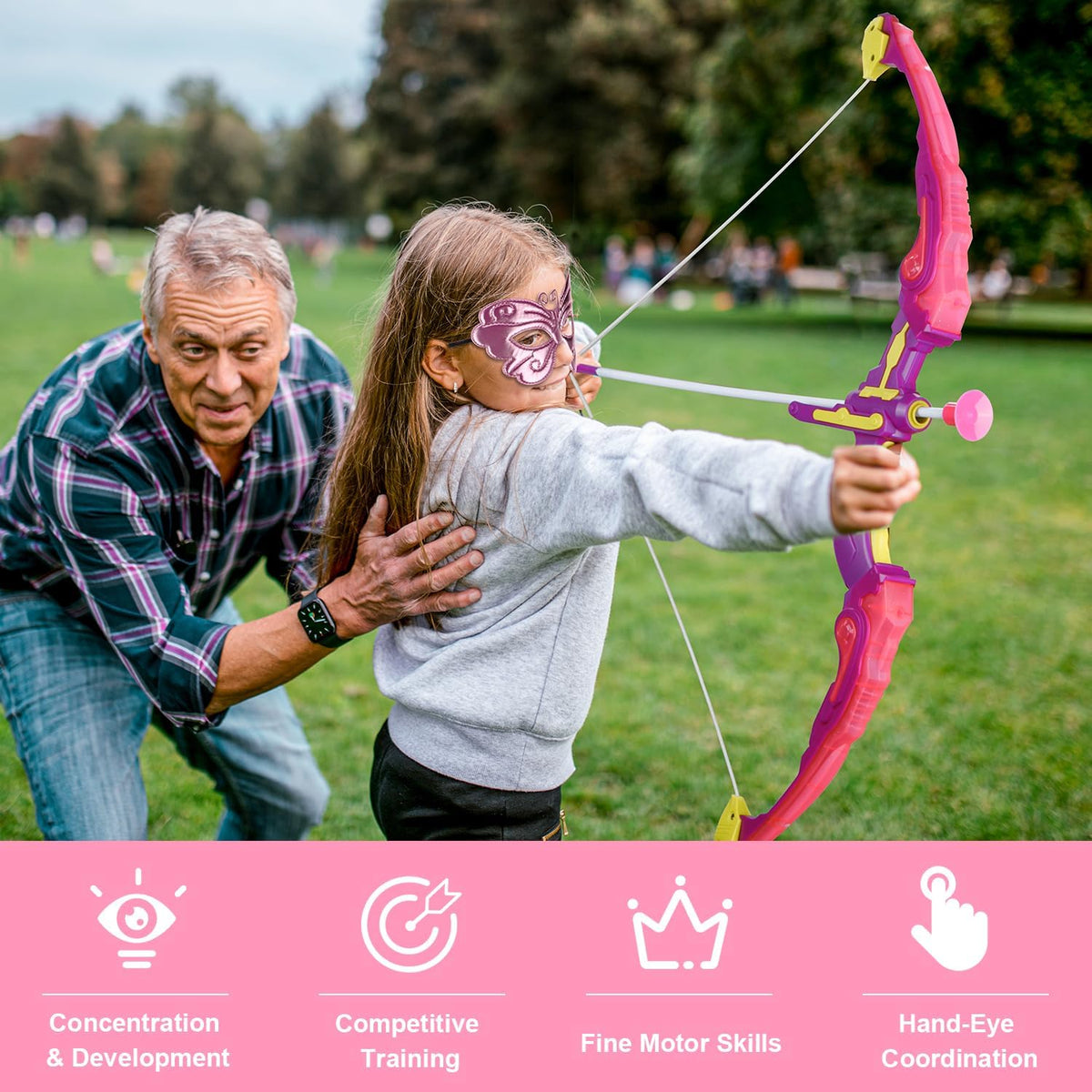 Bow and Arrow for Kids 3-8 Years Old | LED Light Up Archery Set with Princess Cape and Butterfly Mask, 10 Suction Cup