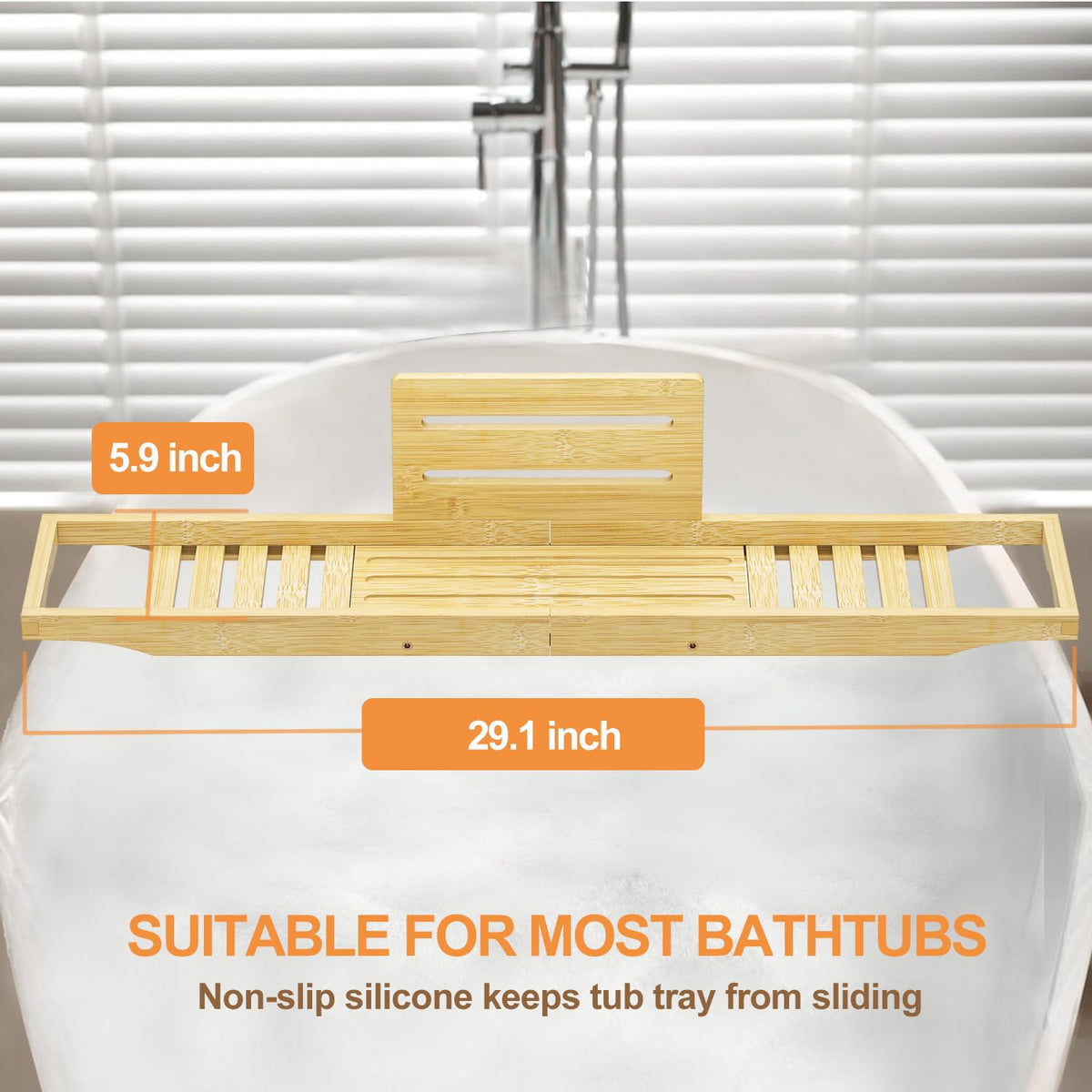 Bathtub Tray Caddy - Bath Tray - Bath Tub Table Tray Caddy - Bamboo Bath Tray for Tub