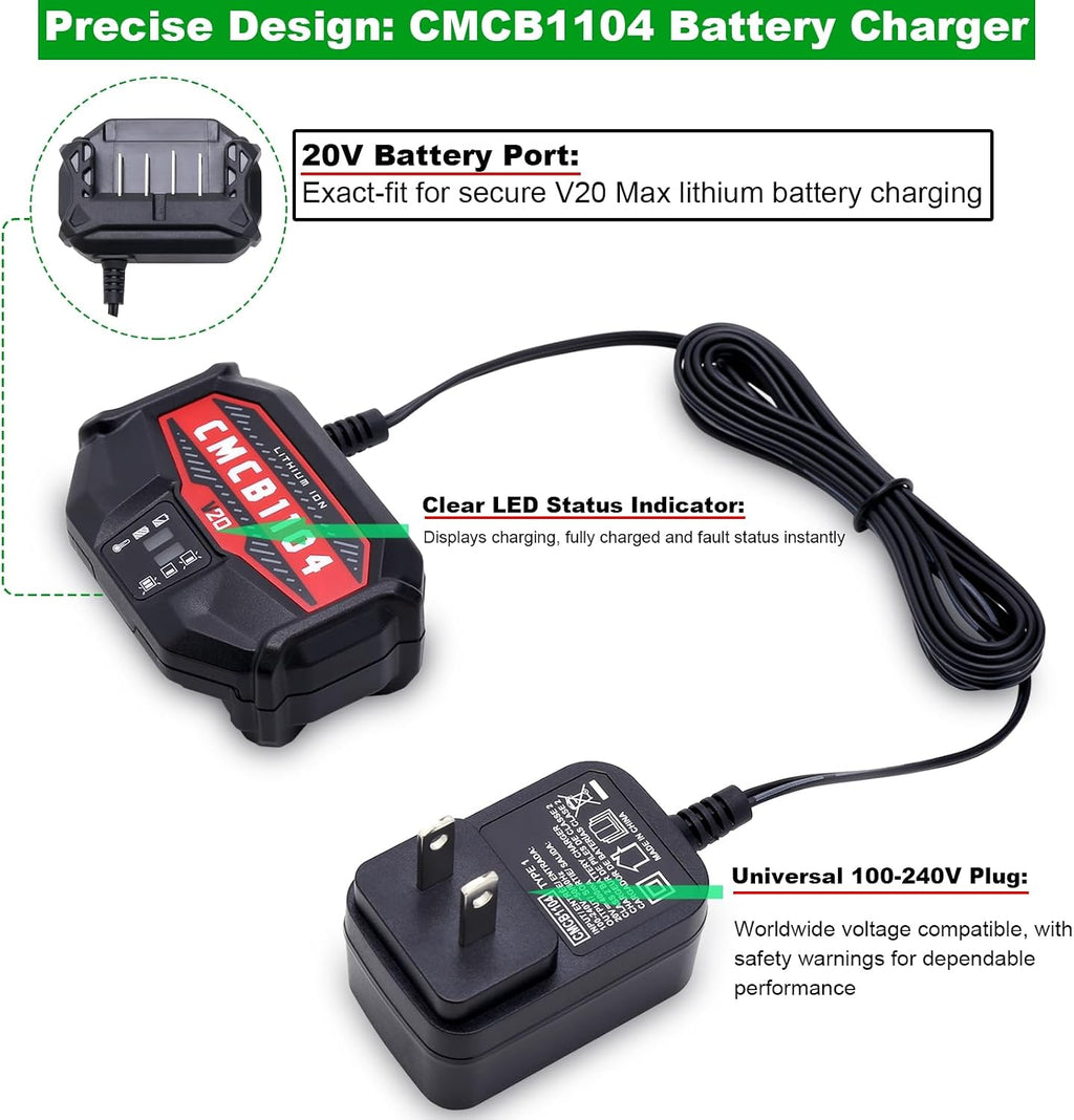 Biswaye V20 Charger Compatible with Craftsman 20V Battery CMCB202 CMCB204