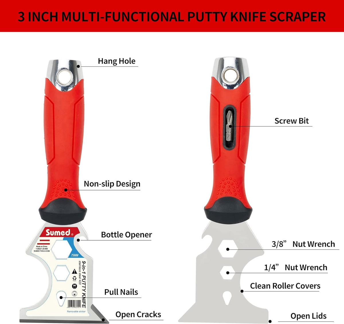 Drywall Tool Kit Putty Knife Set, 8PCS | Stainless Steel, Multiple Knives, Paint Scraper, Mud Pan