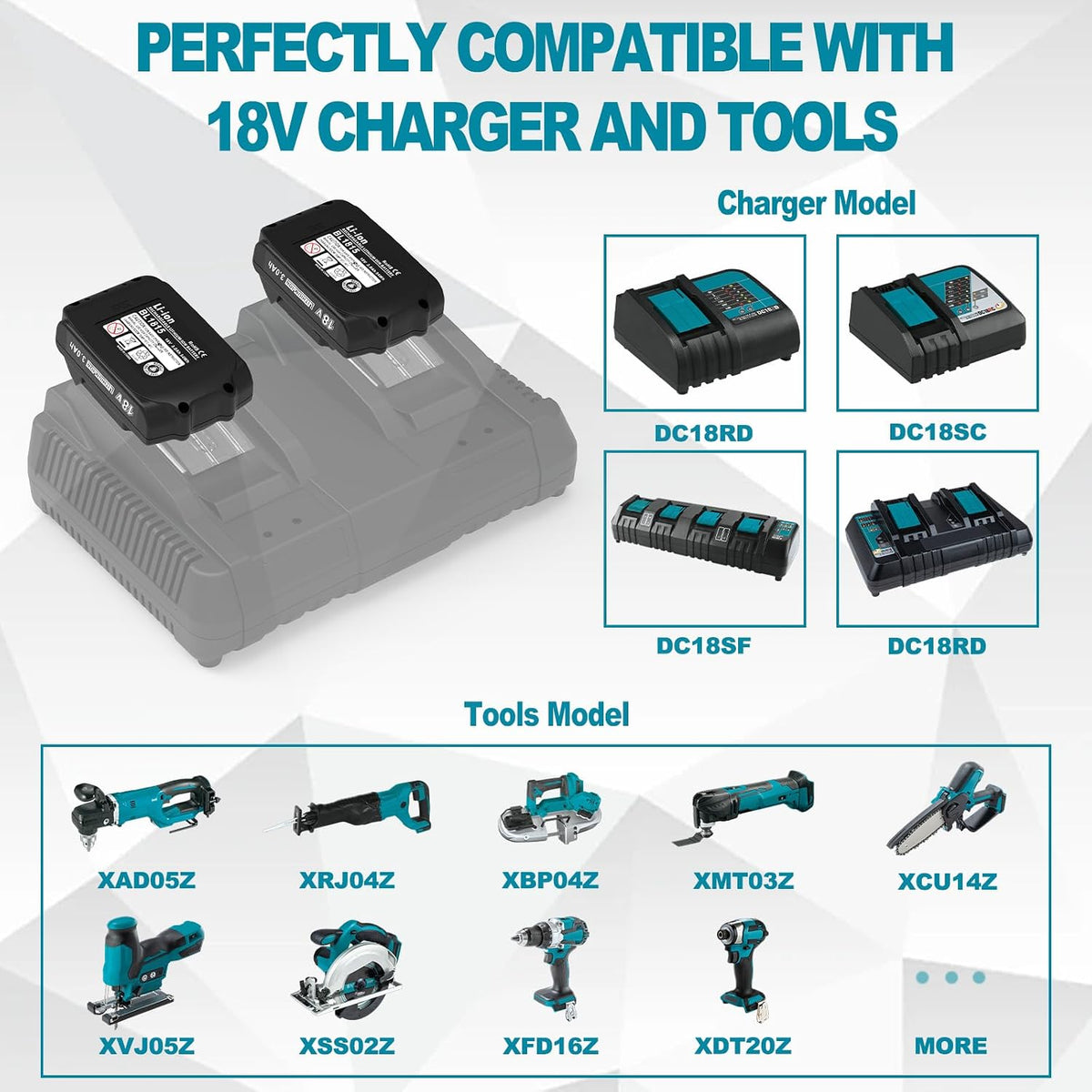 CHAUNVEN 3000mAh 18V Battery Replacement for Makita 18V Battery Compatible with 18 Volt BL1830B BL1840B BL1850B BL1860B BL1815B Battery (2 Packs)