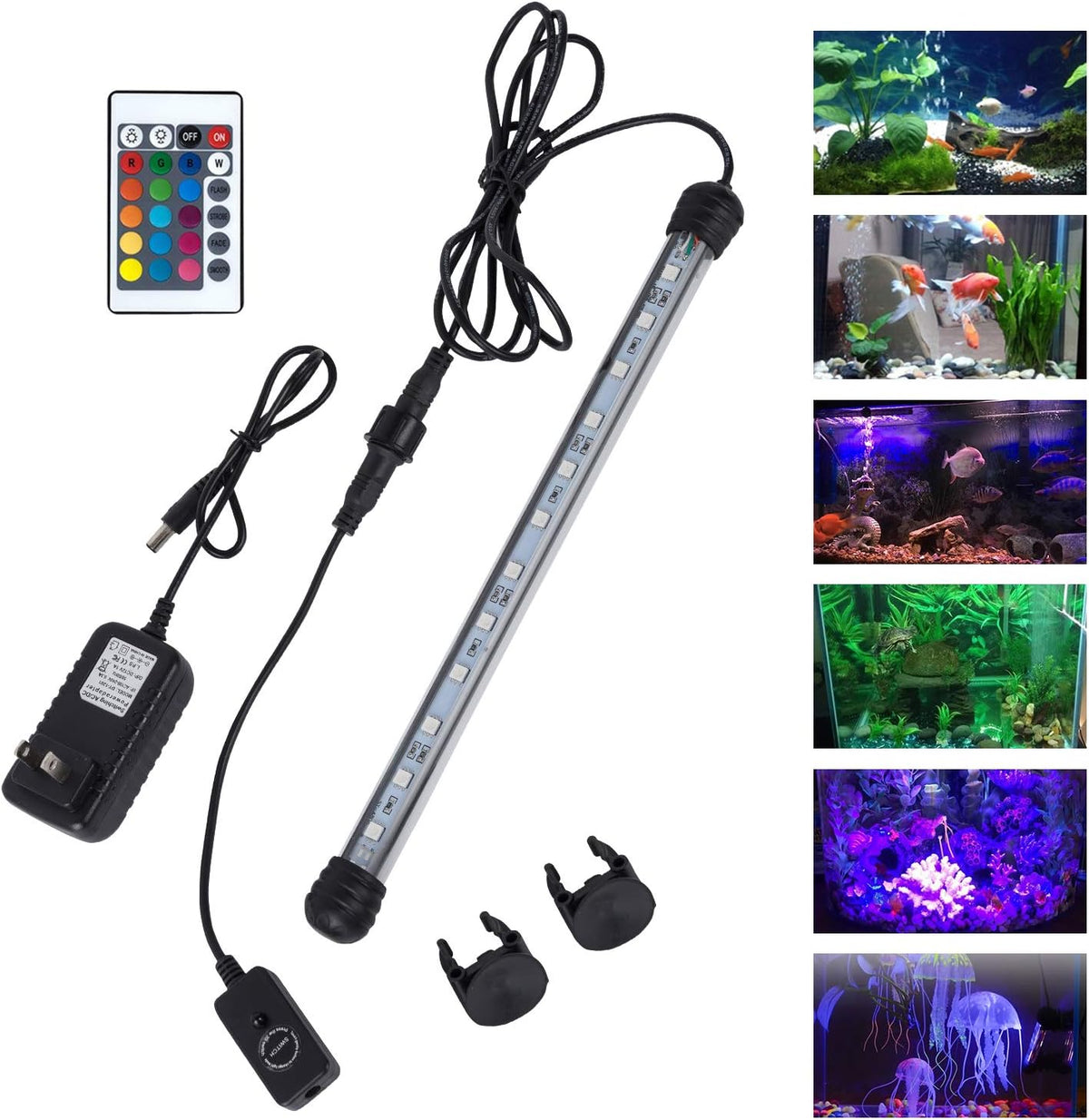 8 in Submersible LED Aquarium Light, 1.2W Color Changing Fish Tank Light with Remote Control, IP68 Crystal Glass 9