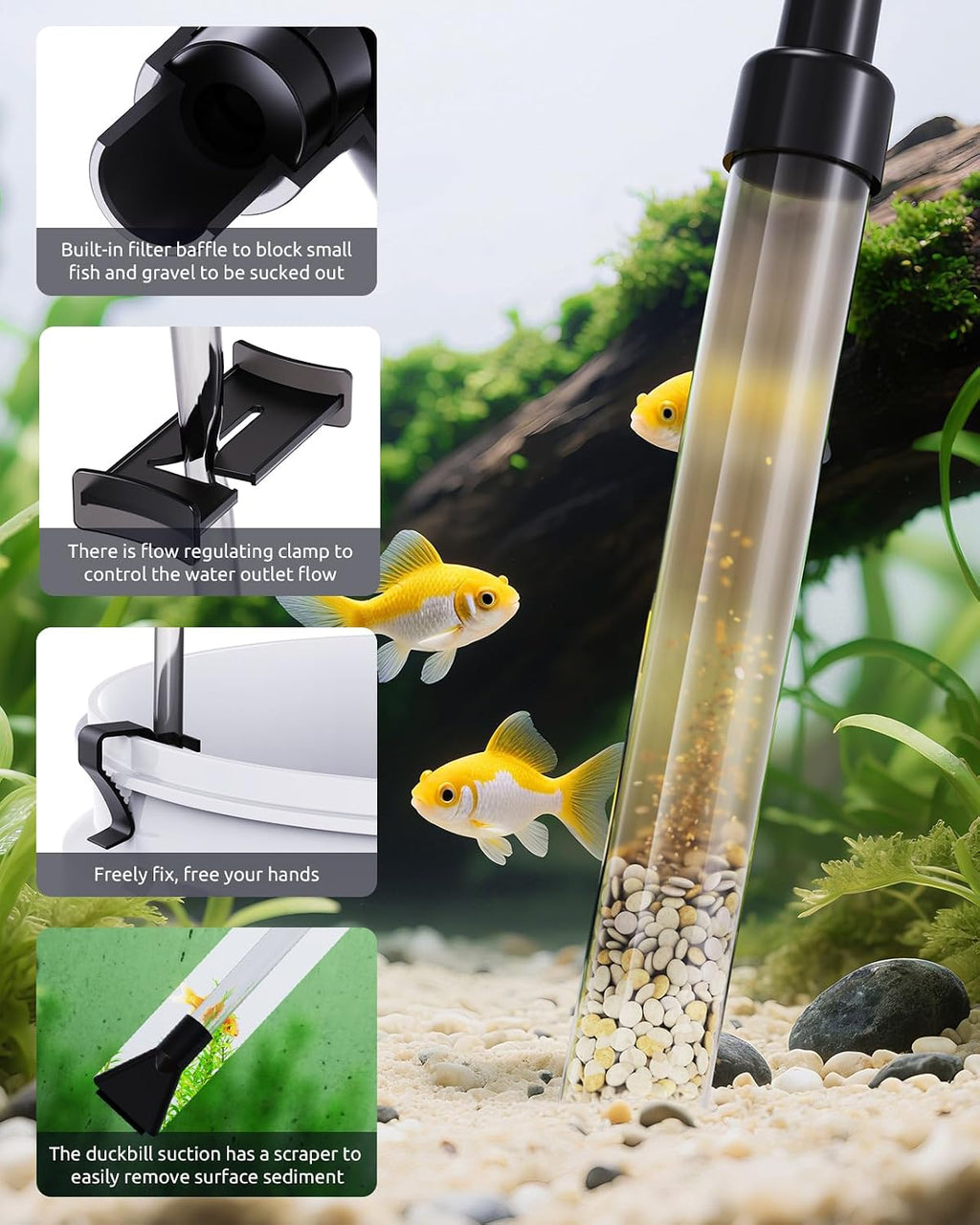 Water Cleaner Gravel Siphon for Aquariums Vacuum Up to 50 Gal
