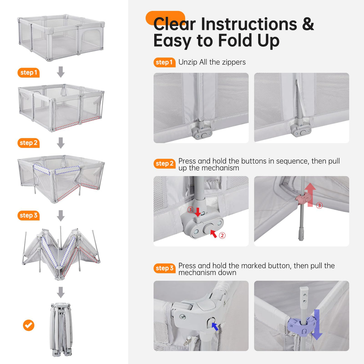 59" x59" Modular Foldable Baby Playpen & Safety Activity Yard with Locking Walk-Through Gate for Infants & Toddlers