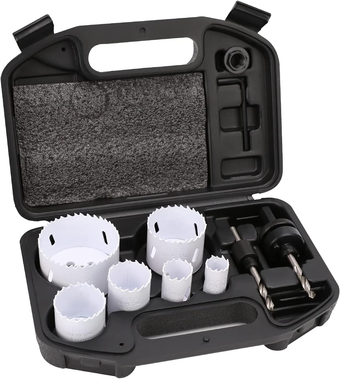 Amazon Basics 9-Piece Bi-Metal High Speed Steel Hole Saw Kit for Cutting Holes in Metal, Plastic, Plasterboard with Carrying Case, 25/32" to 2-11/16", Black