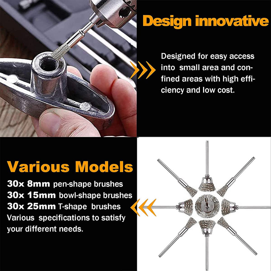 JIUNENG 45 Pcs Stainless Steel Wheel Wire Brush Set 1/8" Shank Rotary Tool