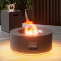 30" Round Outdoor Propane Fire Pit Table with LED for Outside Patio