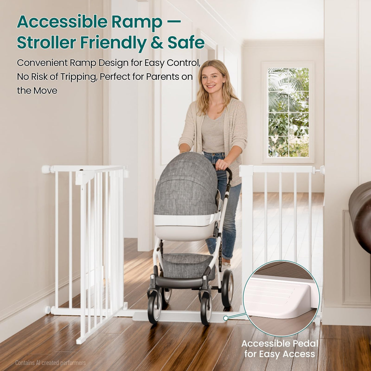 30-54" Extra-Wide Adjustable Hardware/Pressure-Mounted Pet & Child Safety Gate with Auto-Close Walk-Through Door for Stairs, Hallways & Wide Doorways — White