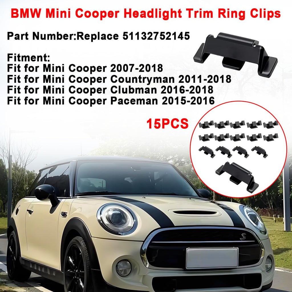 AIMCOCO Headlight Trim Ring Clips 51132752145, Front Headlight Bezel Mounting Accessories, Fit for BMW Mini Cooper R55 R56 R57 R58 R59 R60 F56 F60（15Pcs）