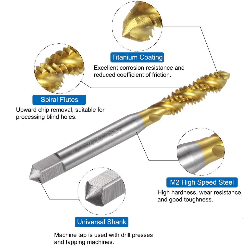 uxcell 2pcs Spiral Flute Thread Taps,1/4-20 UNC H2 Screw Threading Tap