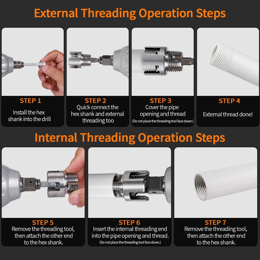 6PCS Internal & External PVC Pipe Threader and Reaming Tool Kit for 1/2" & 3/4"& 1" Plastic Pipes, Drill Compatible Pipe Thread Cutting Tool with Reaming Bit Set for Plumbing Projects and Home Repairs