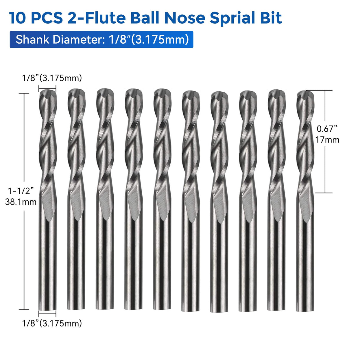 LUNYEE 40Pcs End Mills CNC Router Bits, 1/8" Shank Milling Bit Storage Tray