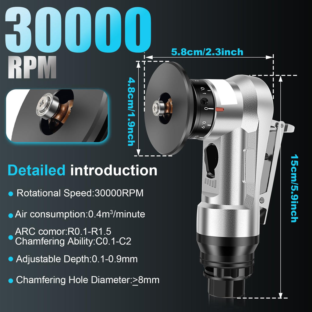 Abizarch Mini Pneumatic Chamfering Machine, 30000 RPM Portable Air Beveling Machine with 1/4 Inch Air Inlet Handheld, 45° Mini Chamfering Machine Air Tools with Blades for Beveling Deburring