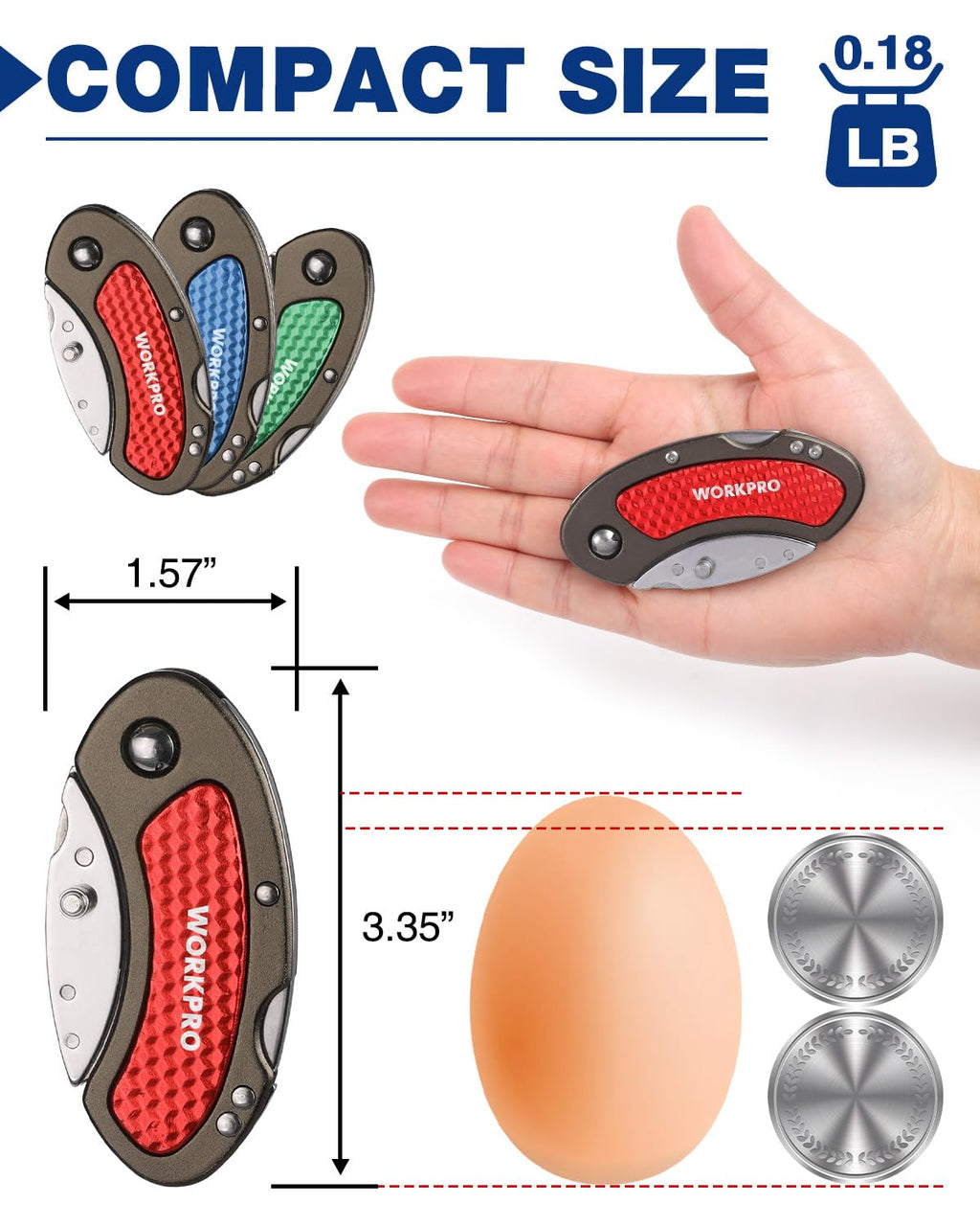 WORKPRO Folding Utility Knife Set, 3-Piece Colorful Box Cutters