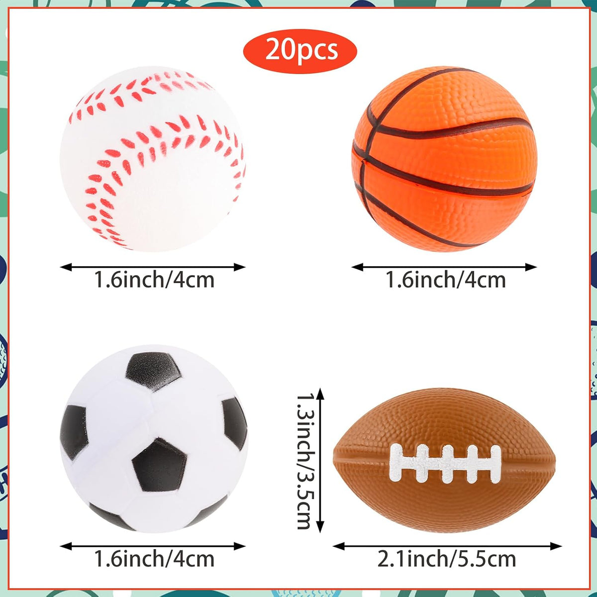 Mini Sport Stress Ball 20 Packs Sport Party Supplies Small Foam Anxious Toy Baseball Basketball Football Soccer