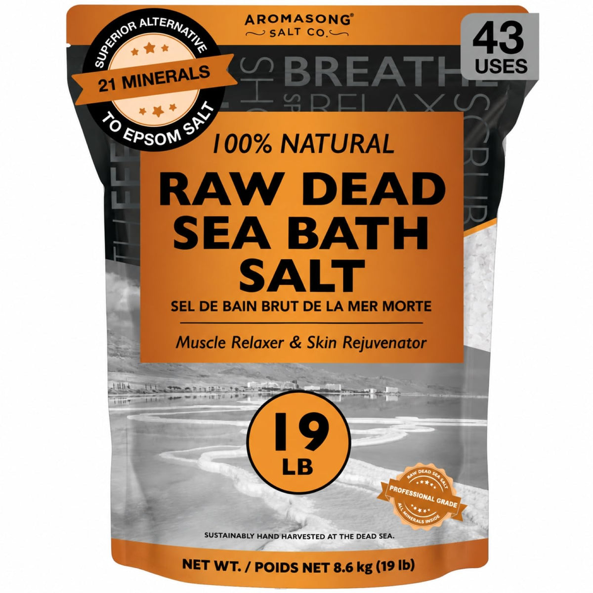 Raw Dead Sea Bath Salt - Minimally Cleaned, Contains More Dead Sea Minerals Including Dead Sea Mud - 100% Pure &