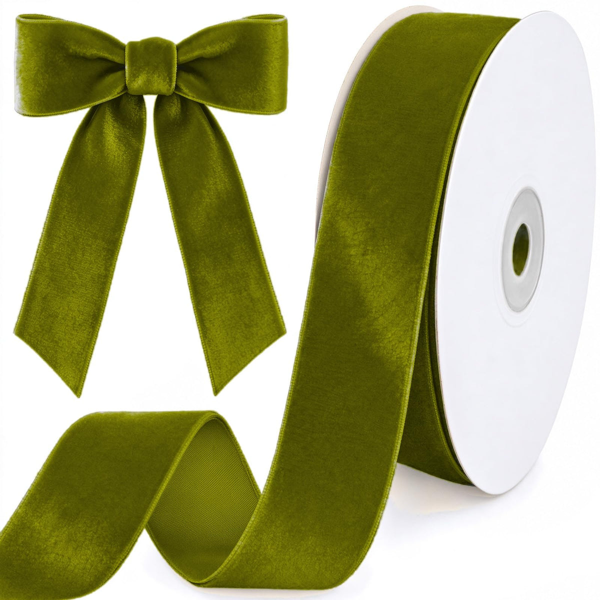 10 Yards Olive Green Velvet Ribbon for Christmas Tree, 1 Inch