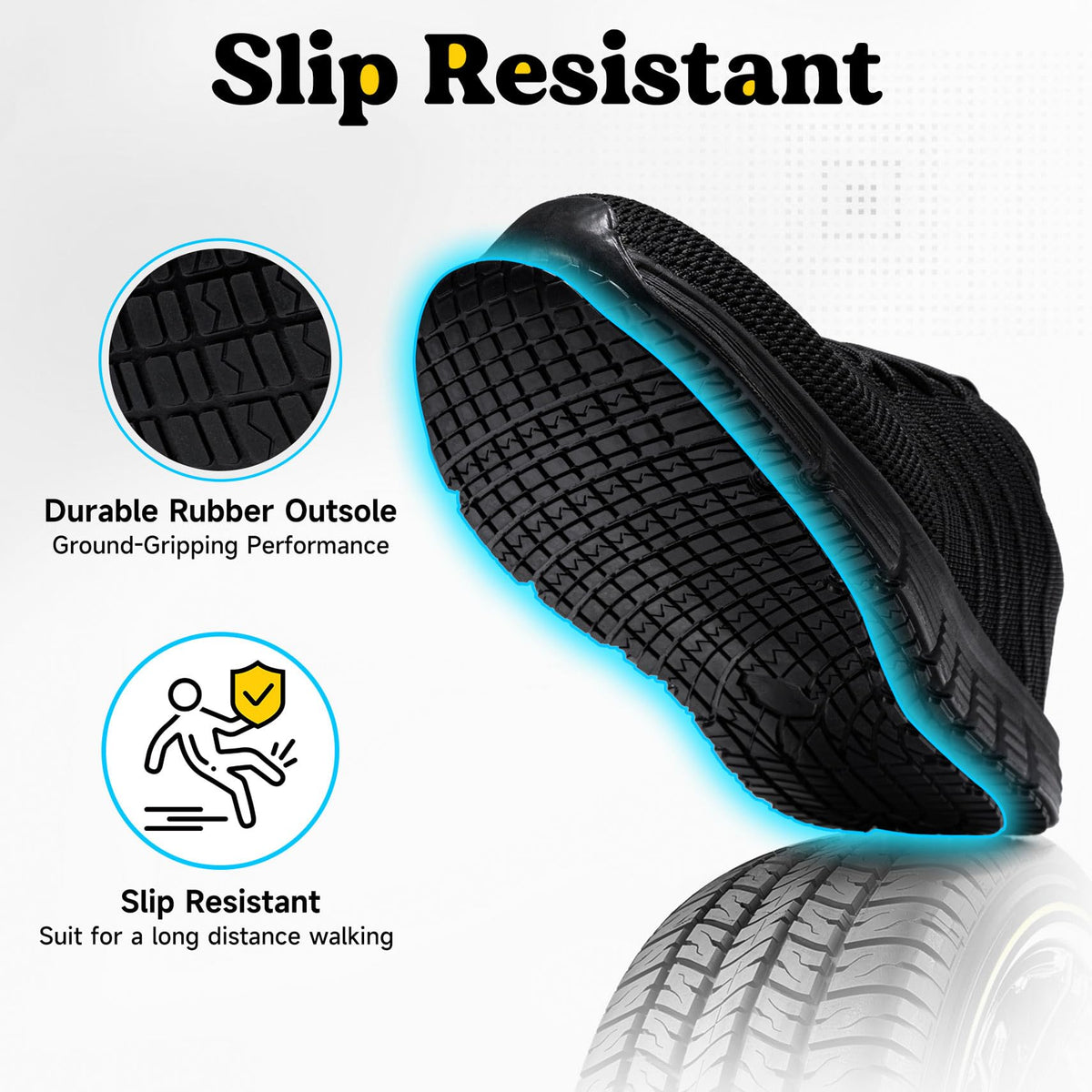 Non Slip Work Shoes for Women Slip On Sneakers, Black,8