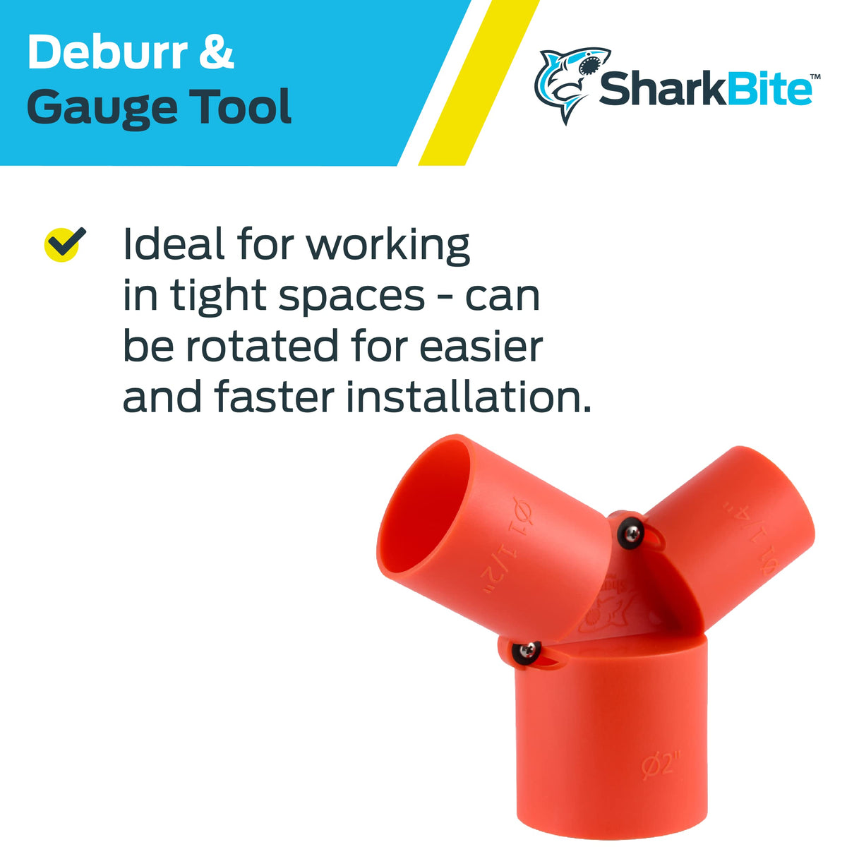 SharkBite 1-1/4 to 2 Inch Depth Gauge and Pipe Deburring Tool, Copper, PEX, CPVC, PE-RT, HDPE, UXLG03