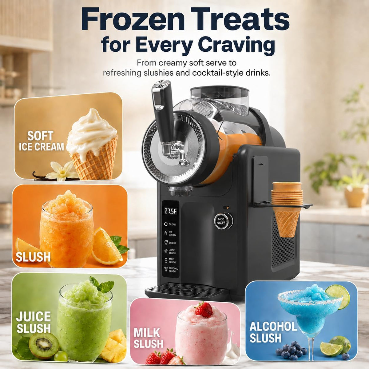 Slushie Machine for Home, No Ice Needed, Soft Serve Ice Cream Maker