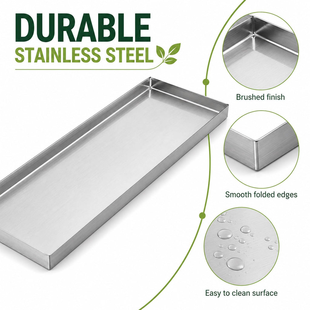 Plant Drip Tray, Stainless Steel Oil Drip Pan, Raised Edge Leak-Proof Water Catch Pan for Planter Box Window Sill AC HVAC Washing Machine(24x6.3in/61x16cm)