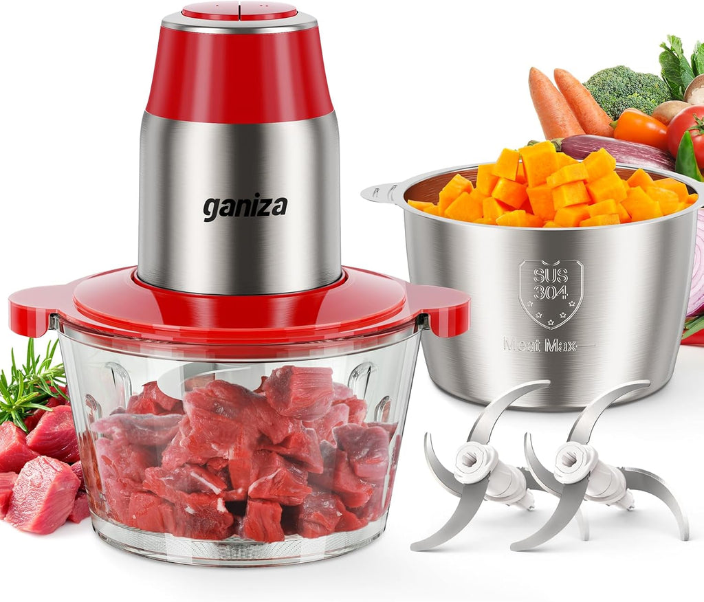 Food Processors with 2 Bowls, 450W Meat Grinder Vegetable Chopper | 2-Speed Electric Food Chopper with 8 Cup Glass &