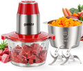Food Processors with 2 Bowls, 450W Meat Grinder Vegetable Chopper | 2-Speed Electric Food Chopper with 8 Cup Glass &