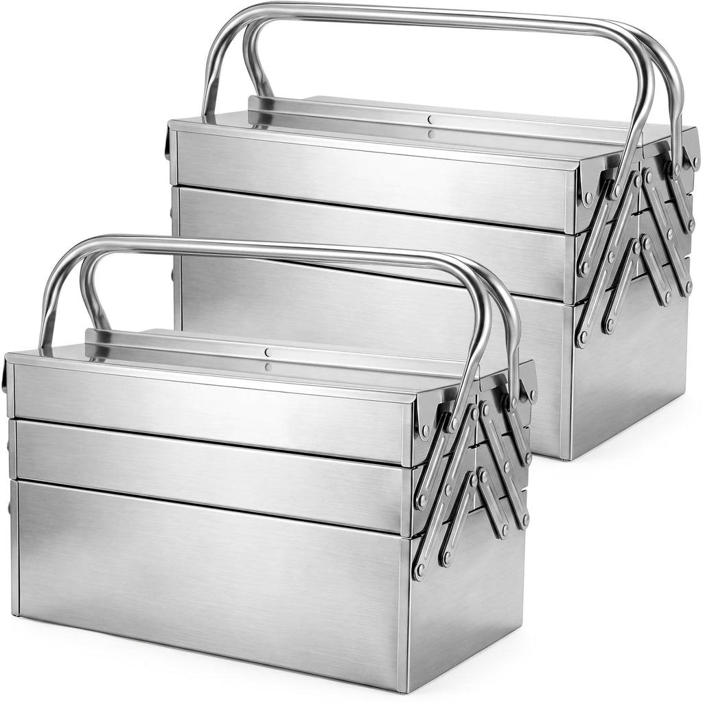 2 Pack Metal Cantilever Tool Box 3 Layer 5 Tray Folding Toolbox