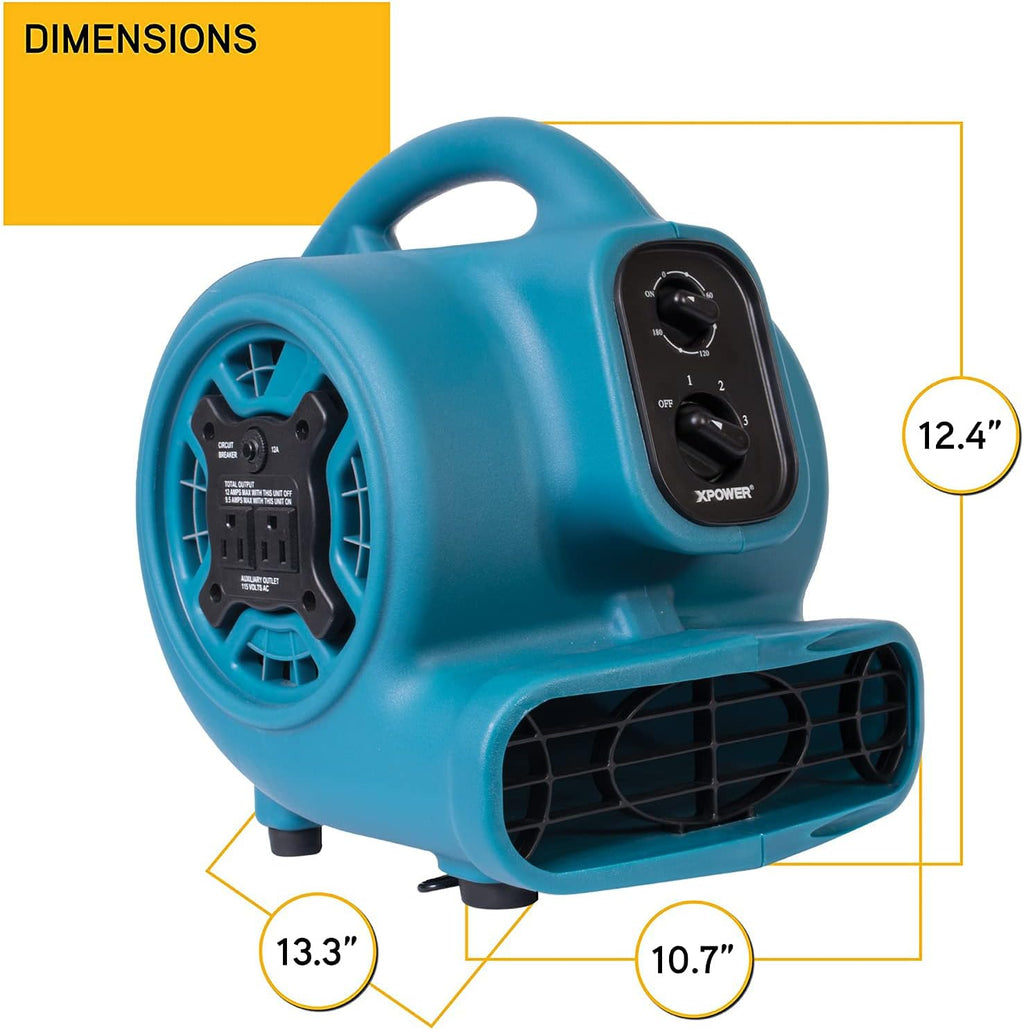 P-230AT Mini Mighty 1/4 HP 925 CFM Centrifugal Air Mover, Carpet Dryer, Floor Fan, Blower, Stackable, Daisy Chain