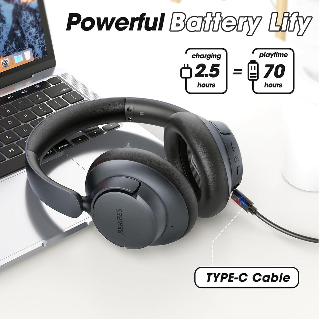 Hybrid Active Noise Cancelling Headphones Wireless Over Ear 70Hours | Foldable Bluetooth 6.0,Transparent Modes,3.5MM
