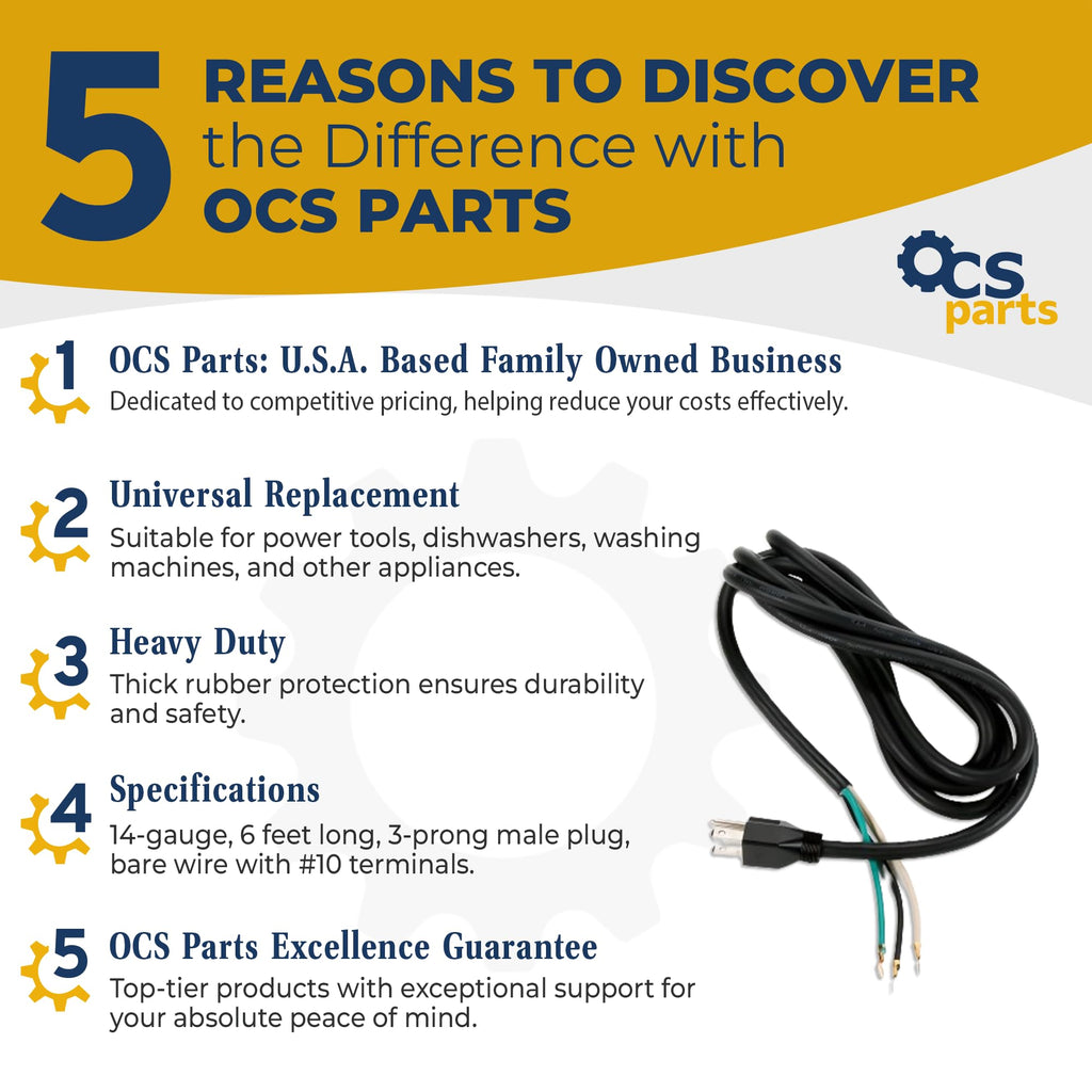OCS Parts 14-Gauge 3-Wire Power Cord | 6 Feet