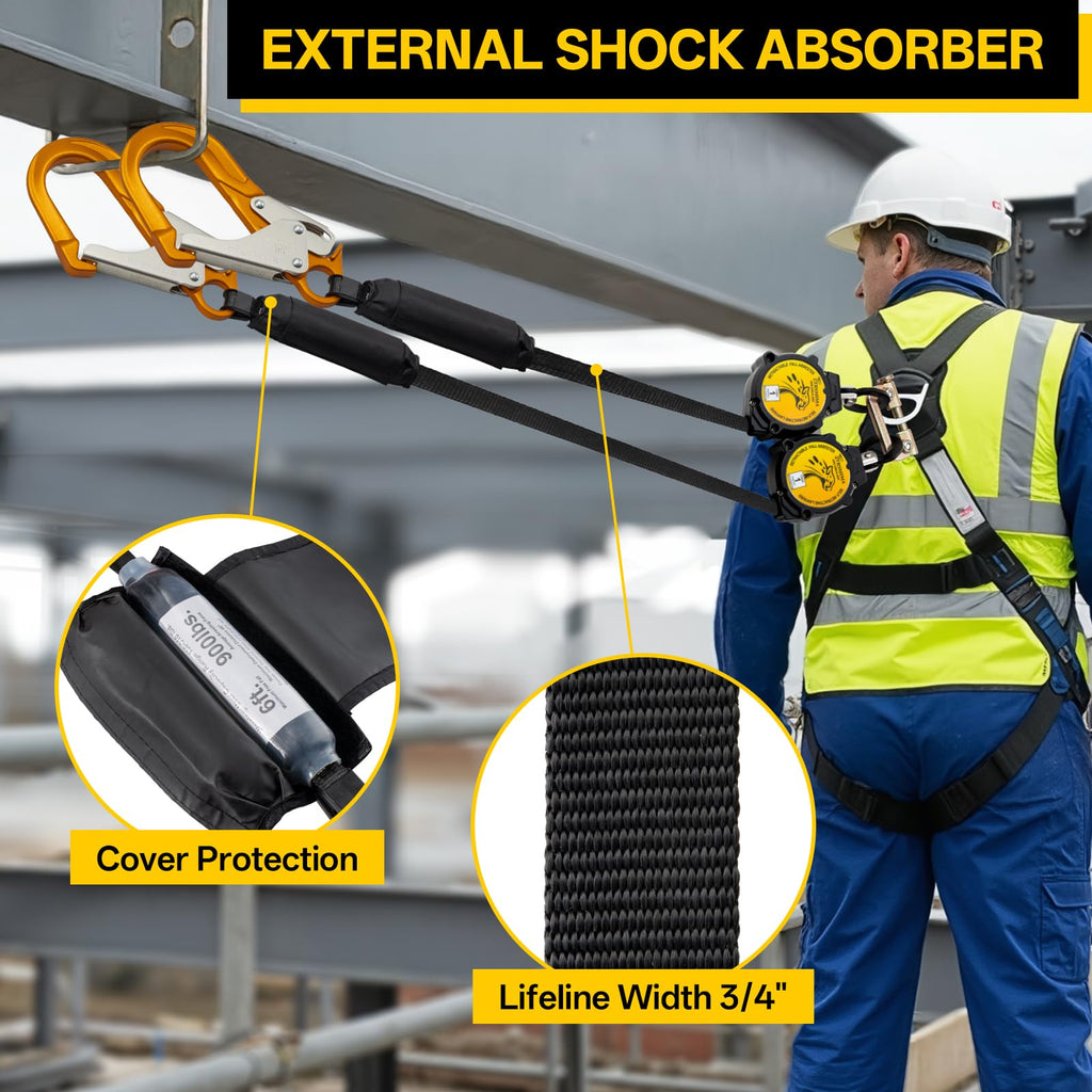 TRSMIMA Fall Protection Retractable Lanyard - SEL Fall Protection 6FT Twin
