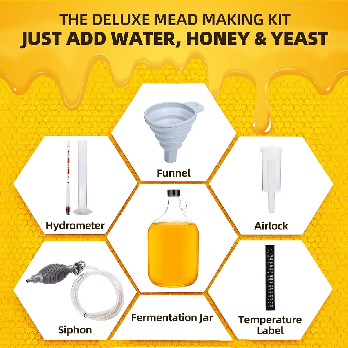 Mead Making Kit for Beginners 1 Gallon Home Brewing Kit with Glass Fermentation Jar Siphon Airlock Stopper