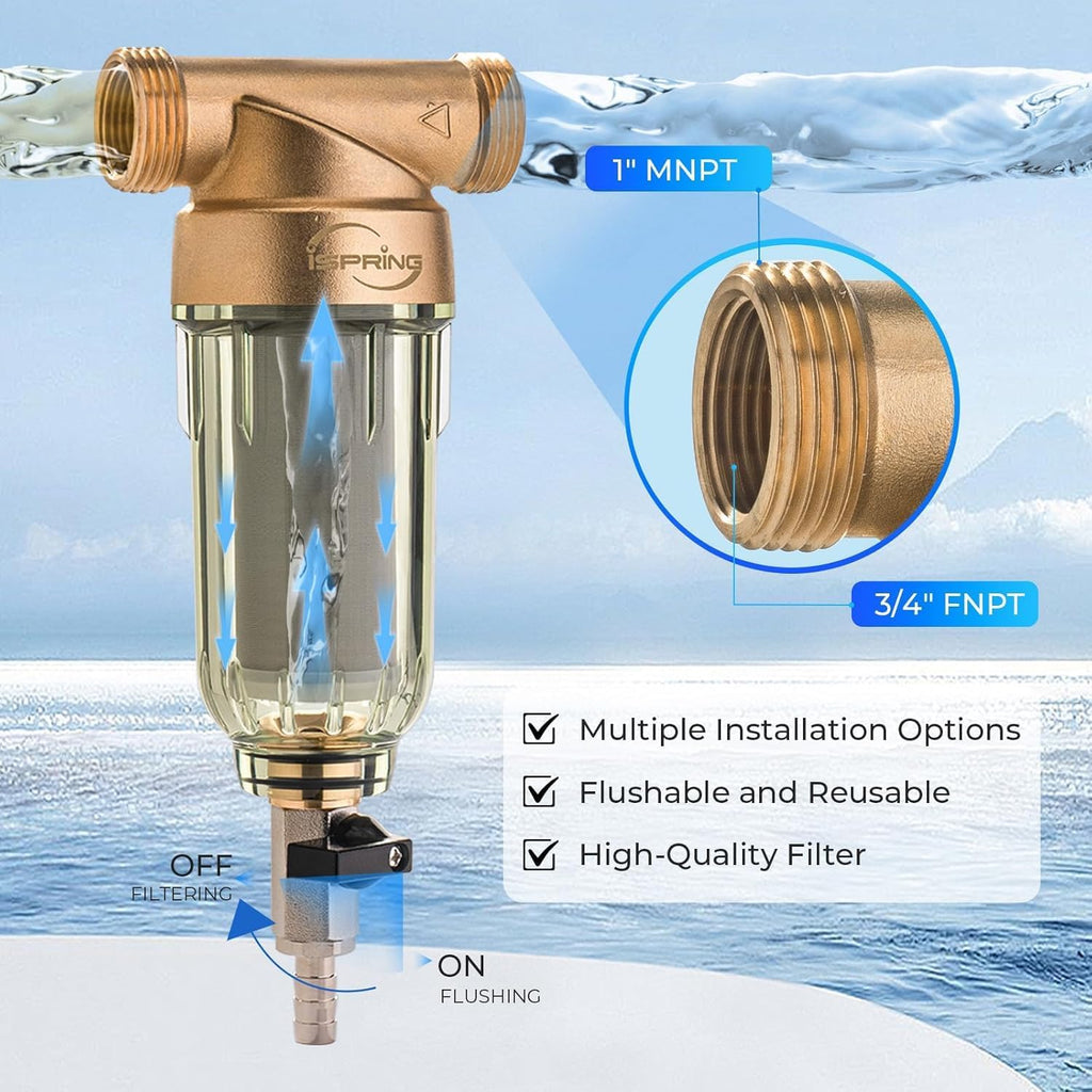 WSP-50 Spin Down Sediment Filter, Whole House Prefilter, 50 Micron | Flushable Sediment Buster Prefilter for Well
