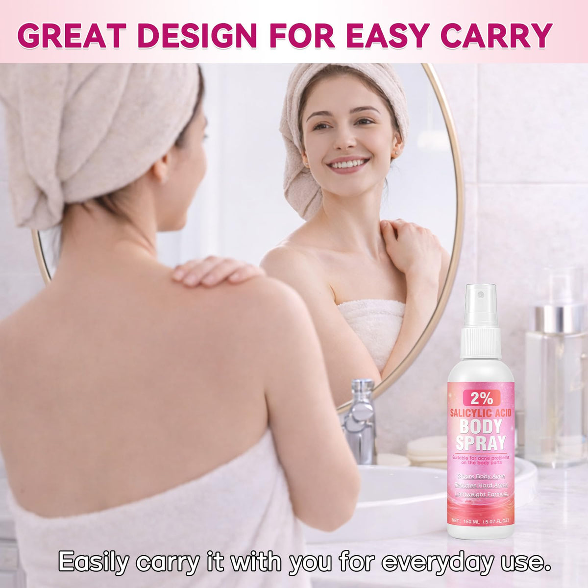 2% Salicylic Acid Spray, 360°Acne Spray, Targets Blemishes, Blackheads, Reduces Body Breakouts, Pore Clarifying