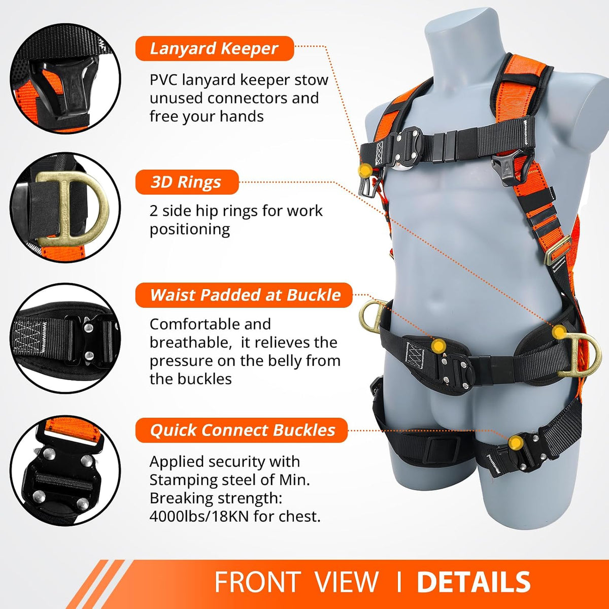 TRSMIMA Safety Harness Fall Protection - Harness Kit for Men Construction | Fall Arrest Roofing Harness Kit Men Full