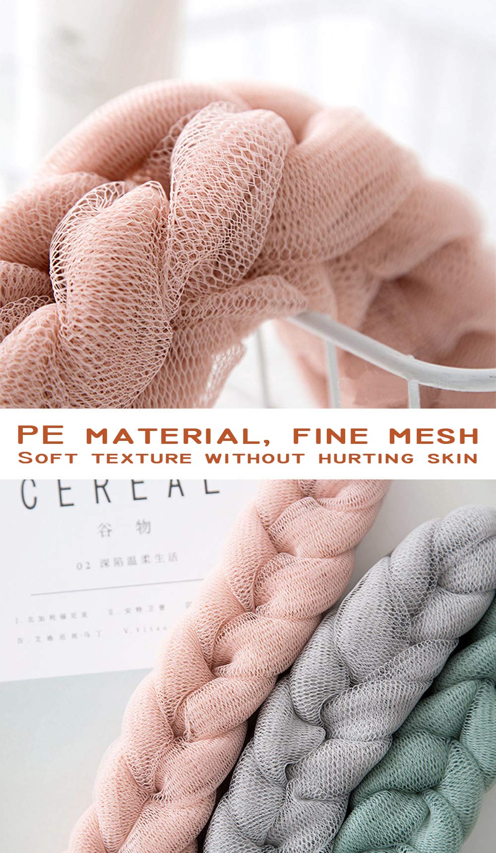 4 Packs Long Stretch Back Sponge with Rope Handles Back Scrubber Bath Shower Mesh Sponge Exfoliating Body Scrub