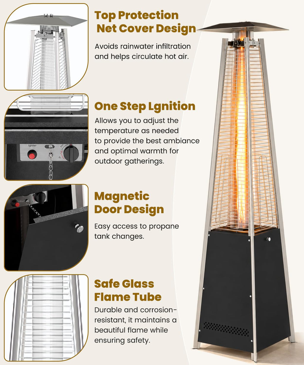 Patio Heater 48,000 BTU Outdoor Propane Heater with Wheels
