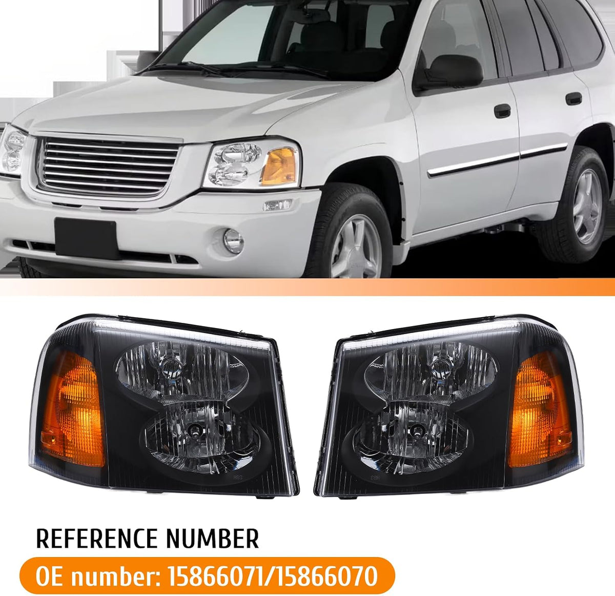 Headlight Assembly Compatible with 2002-2009 GMC Envoy, Headlamp w/o Bulb Replace# 15866071 15866070