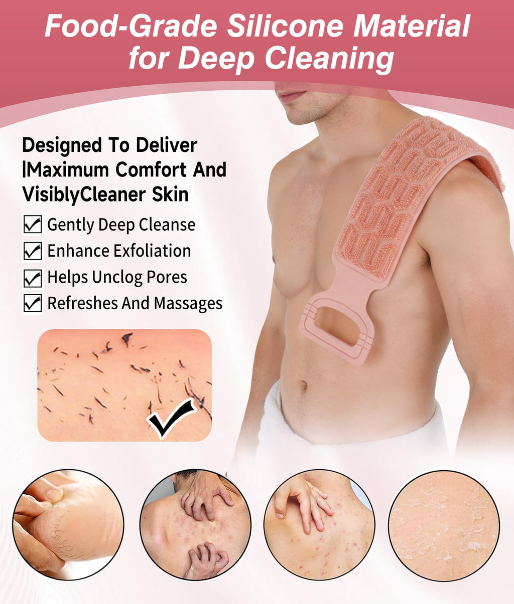 Silicone Back Scrubber - Exfoliating Back Scrubber with Handles,Double-Sided Exfoliating Wash Bath Tool for Use in