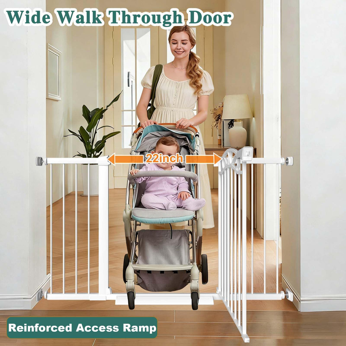 81.9-84.6" Extra-Wide No-Drill Pressure-Mounted Pet & Child Safety Gate with Dual-Lock Walk-Through Swing Door for Stairs, Hallways & Wide Doorways