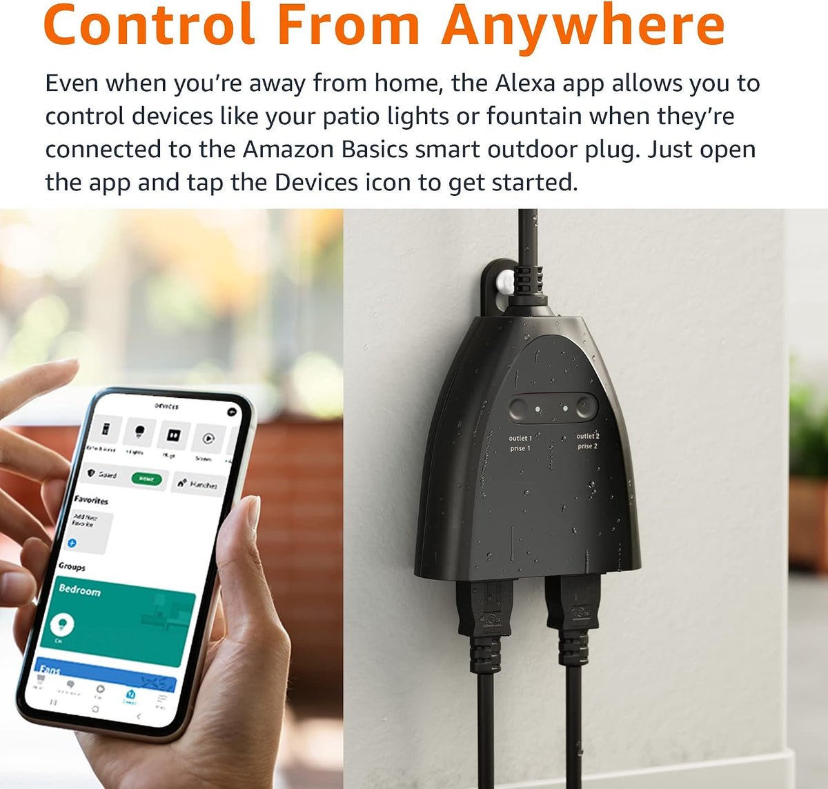 Outdoor Smart Plug with 2 Individually Controlled Outlets, Works with Alexa Only, Voice Control, Weather Resistant
