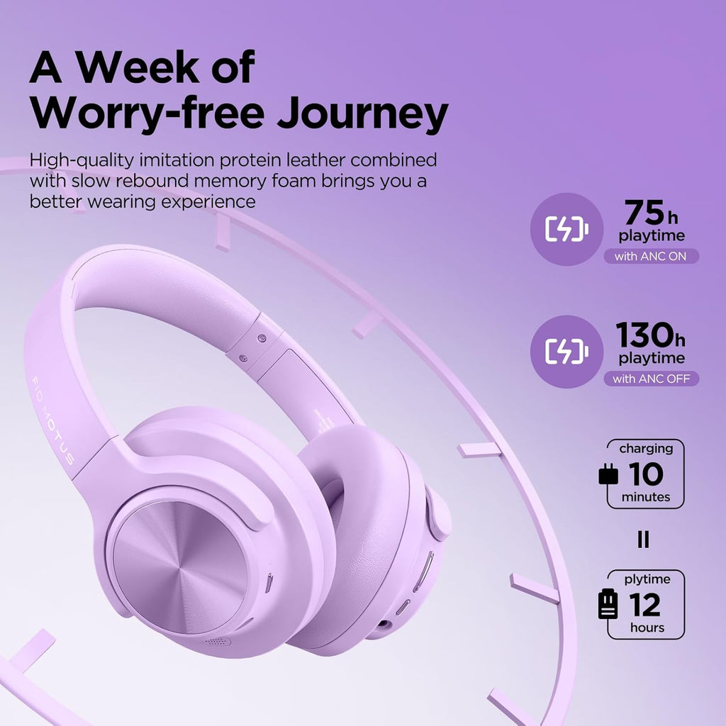 Hybrid Active Noise Cancelling Headphones 130H Wireless Over Ear Headphones | Bluetooth, Hi-Res Sound, Deep Bass