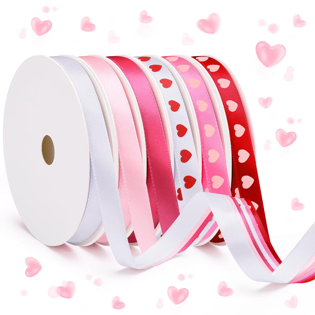 6 Rolls Valentine’s Day Ribbons 3/8 Inch Pink Satin Ribbon Total 60 Yards