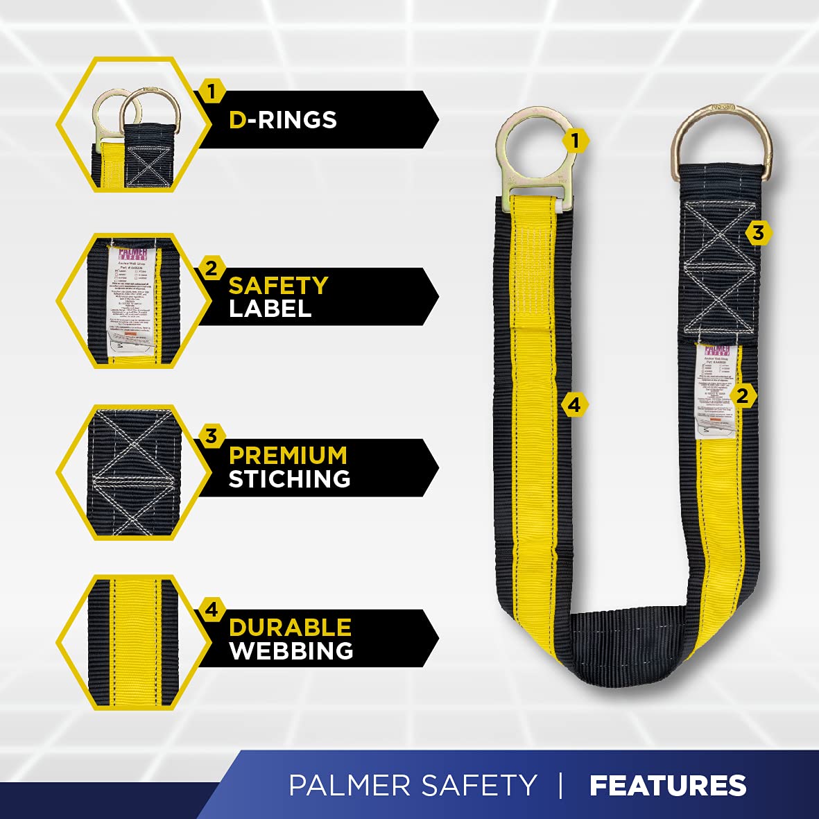 3-Pack 3 Ft Cross Arm Strap, 3" Wide Beam Straps Choker w/Large & Small D-Ring