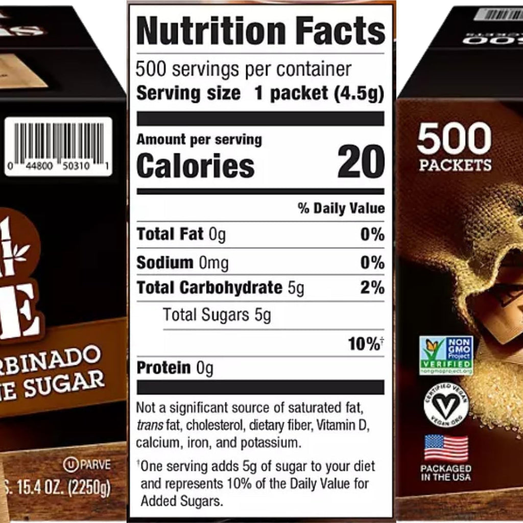 Organic Sugar in The Raw, Raw Sugar Packets, Natural Sweetener, 500 Count Bulk Pack